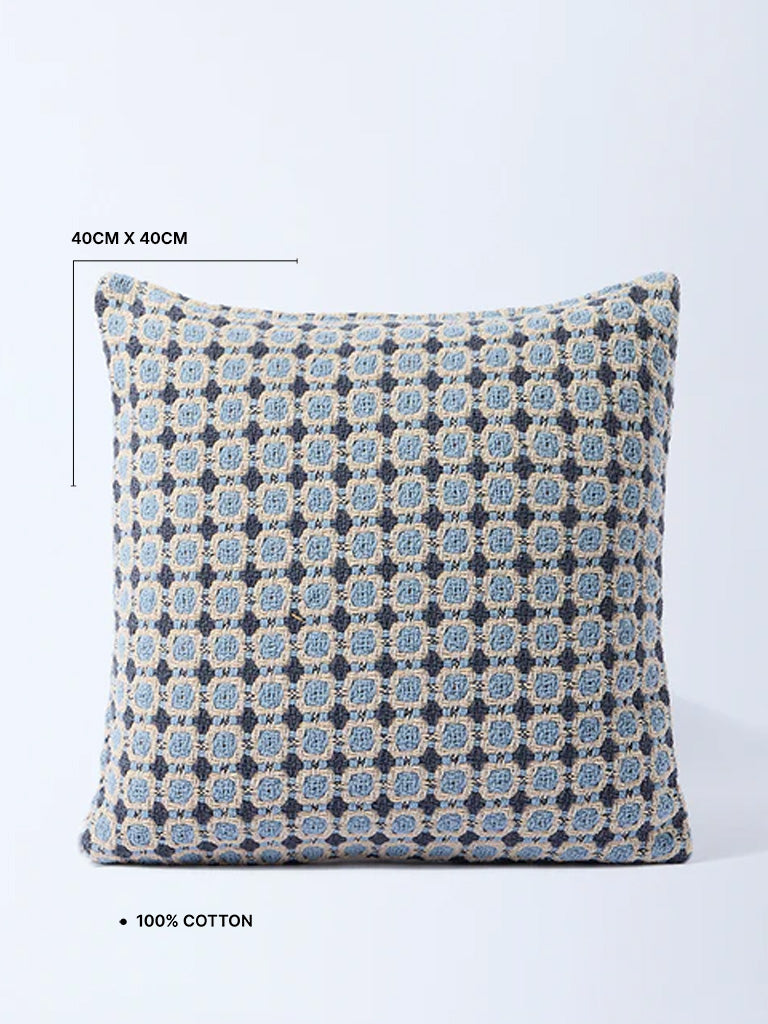 Westside Home Dusty Blue Woven Box Design Cushion Cover