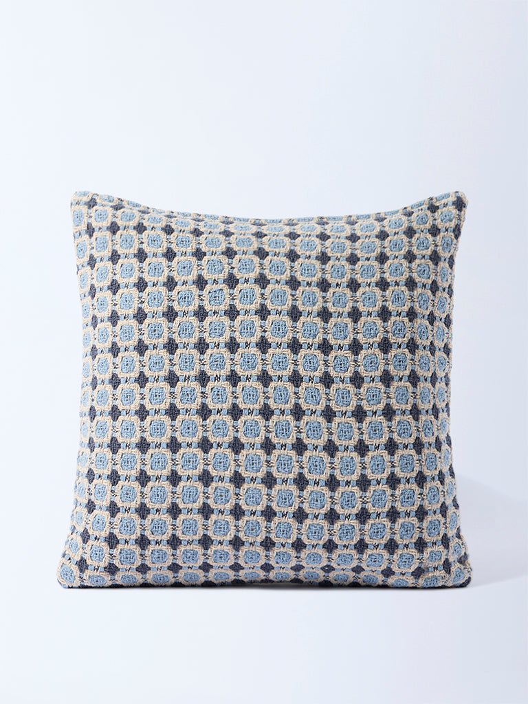 Westside Home Dusty Blue Woven Box Design Cushion Cover