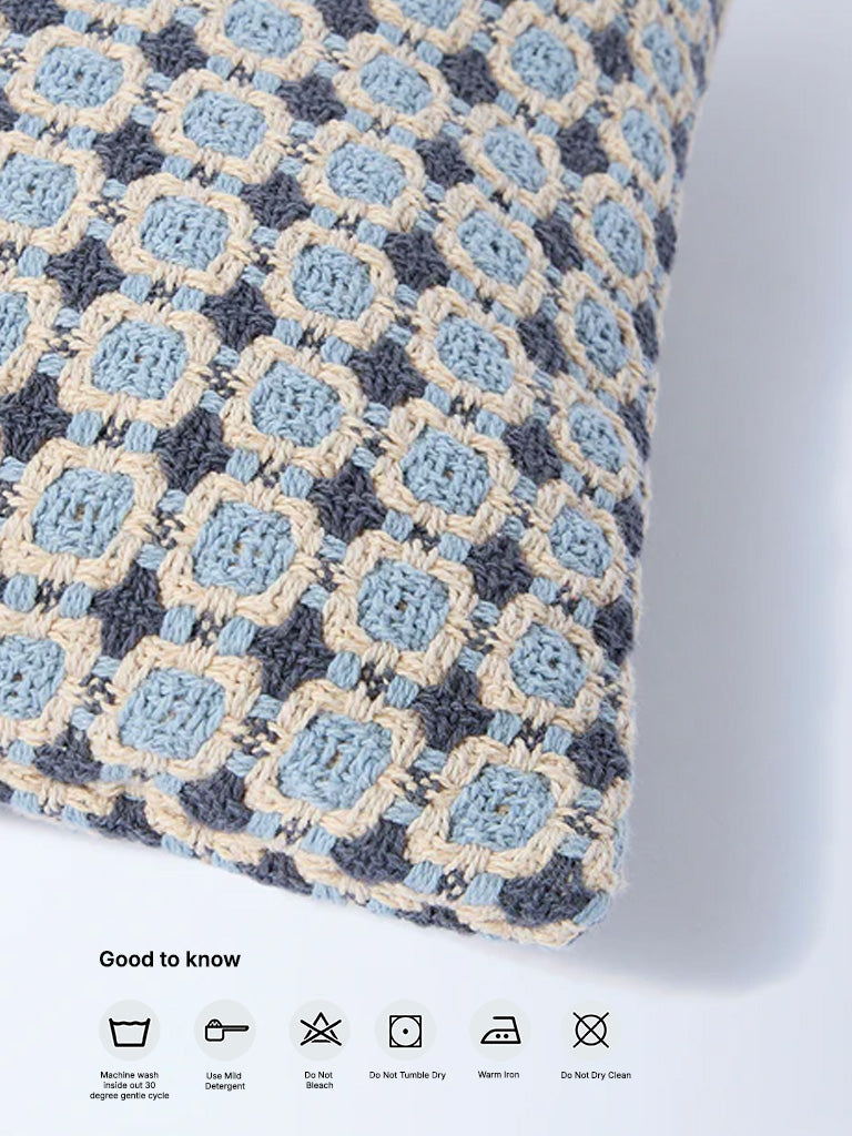 Westside Home Dusty Blue Woven Box Design Cushion Cover