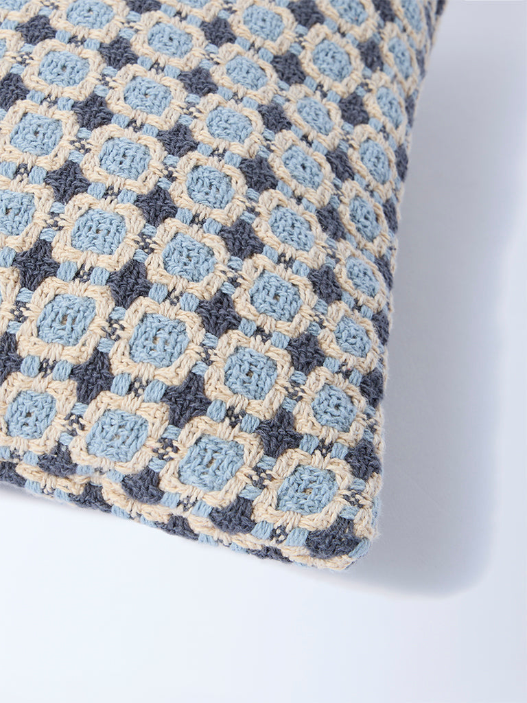 Westside Home Dusty Blue Woven Box Design Cushion Cover