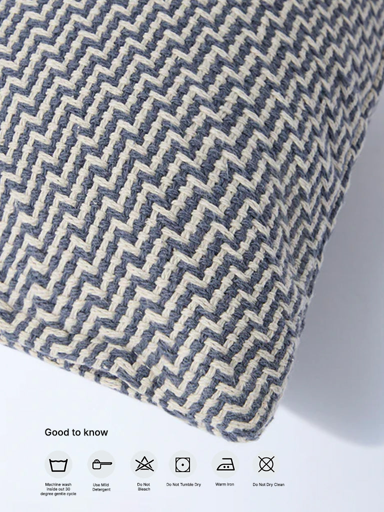 Westside Home Dusty Blue Zig Zag Design Knitted Cushion Cover