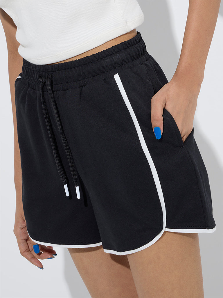 Studiofit Black High-Rise Cotton Shorts