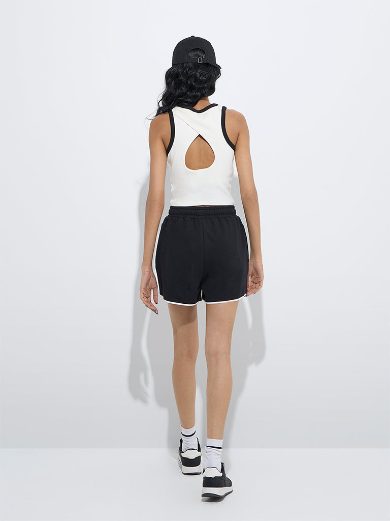 westisde Studiofit Women's Black High-Rise Cotton Shorts for Sports Wear Back View