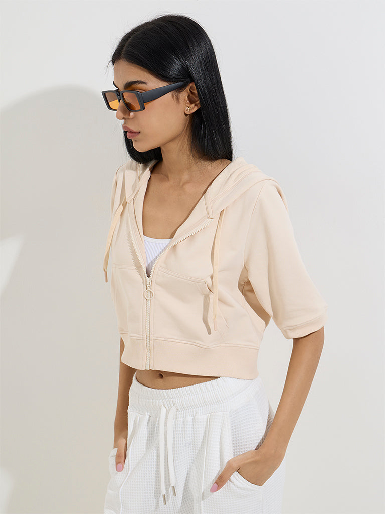 westisde Studiofit Women's Beige Cotton-Blend Jacket for Sports Wear Front View
