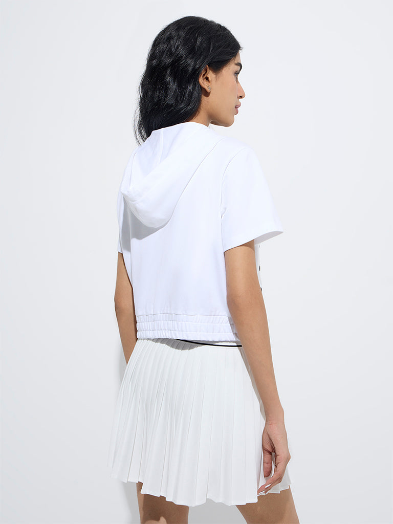 westisde Studiofit Women's White Cotton Hooded Jacket for Sports Wear Back View