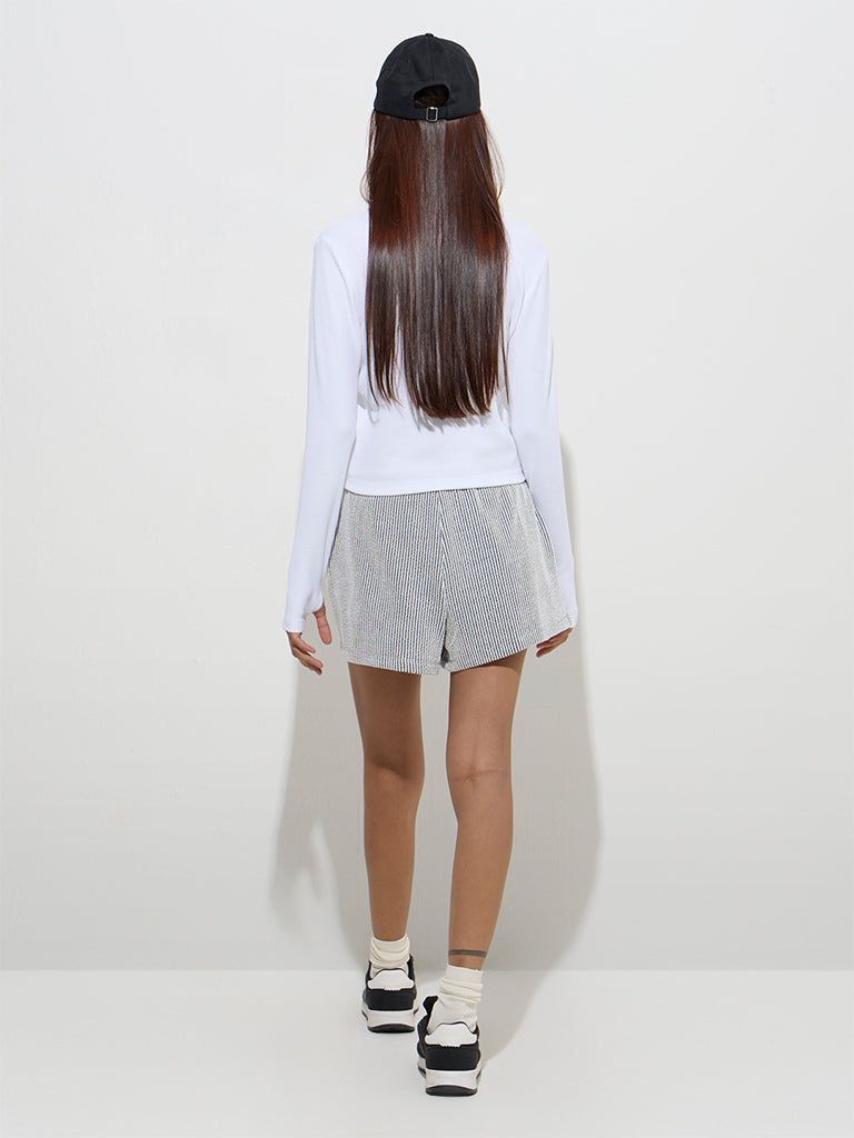 Westside Studiofit Women's White Ribbed-Textured Top for Sports Wear Back View