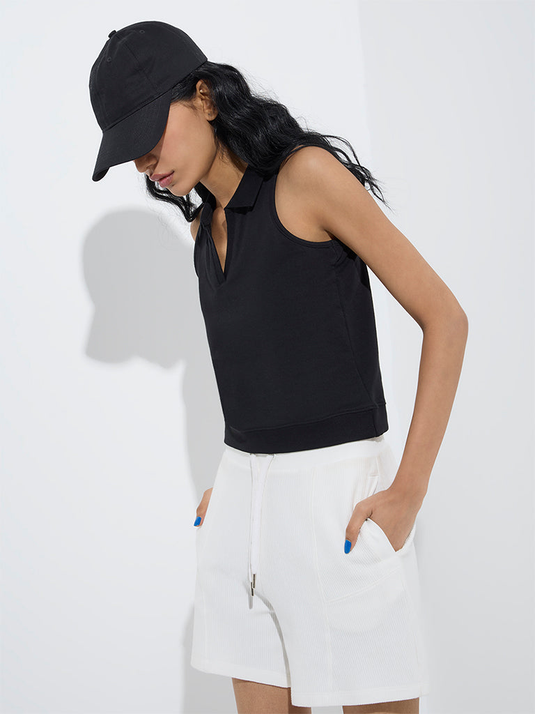 Studiofit Black Cotton-Blend Top