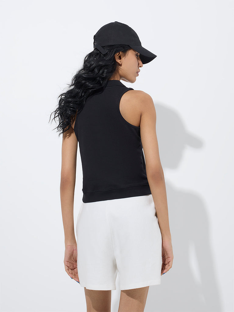 Studiofit Black Cotton-Blend Top