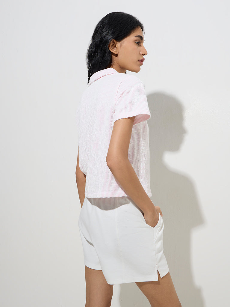 westisde Studiofit Women's Pink Textured Cotton-Blend T-Shirt for Sports Wear Back View