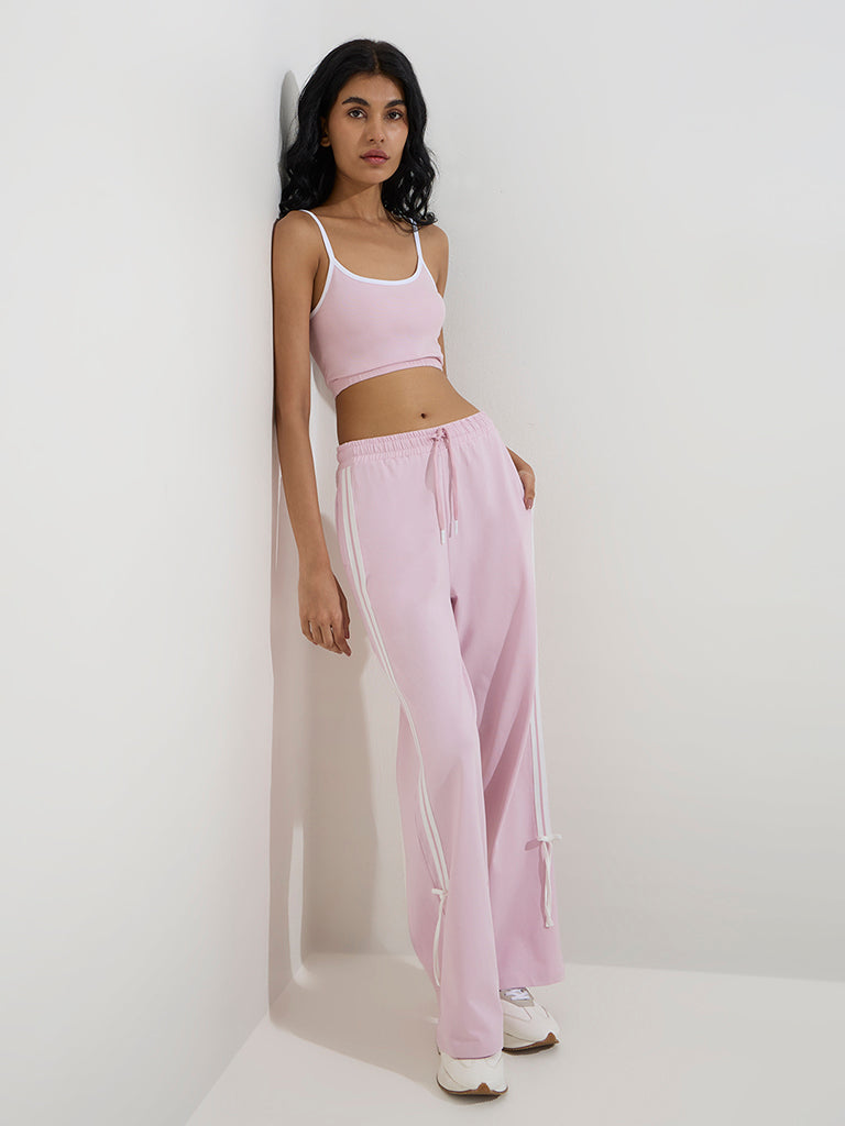 Studiofit Pink Cotton-Blend Crop Top