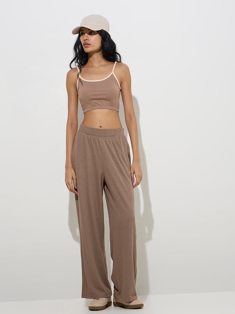 Studiofit Taupe Cotton-Blend Crop Top