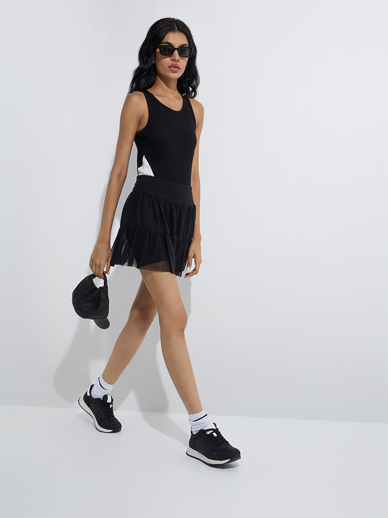 Studiofit Black Ribbed-Textured Bodysuit