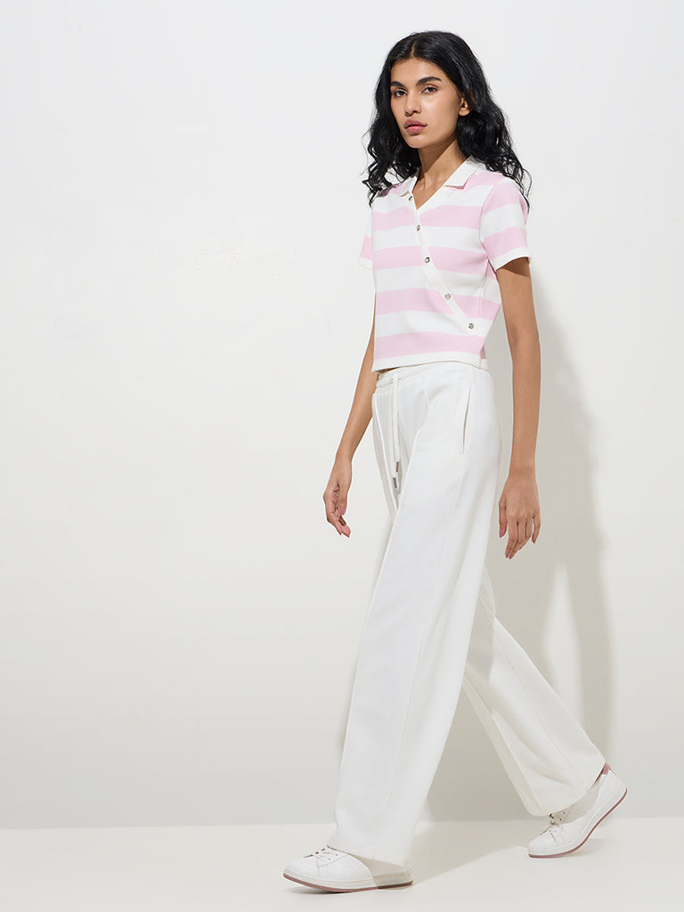 Studiofit Pink Striped Cotton-Blend T-Shirt