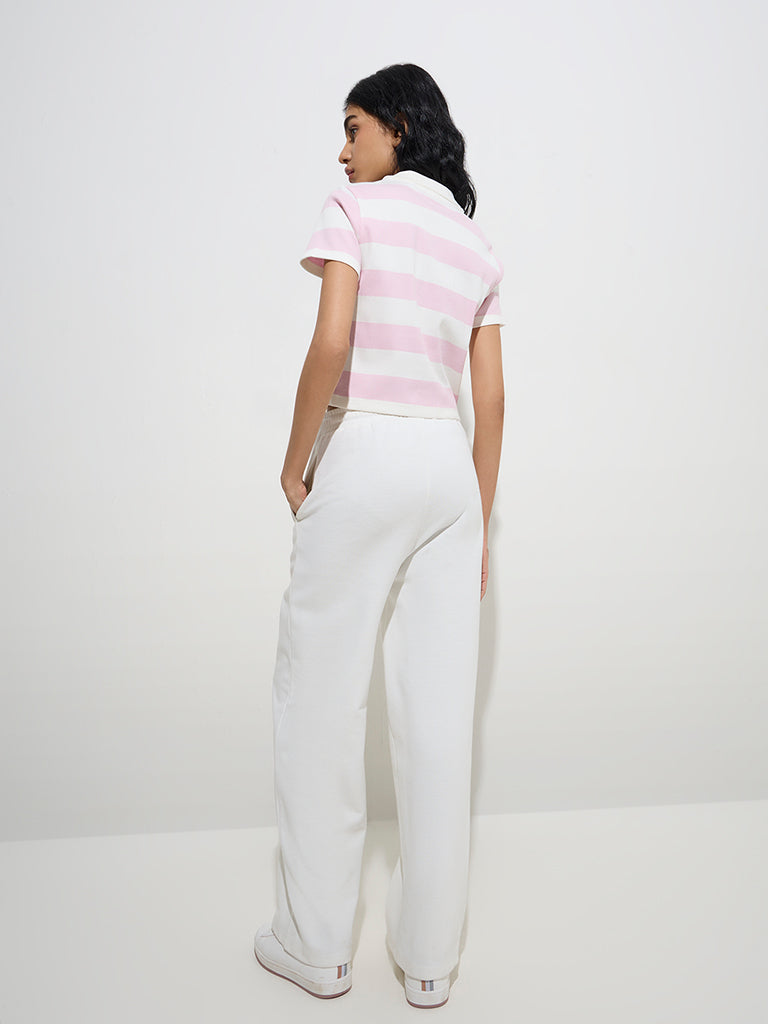 Studiofit Pink Striped Cotton-Blend T-Shirt