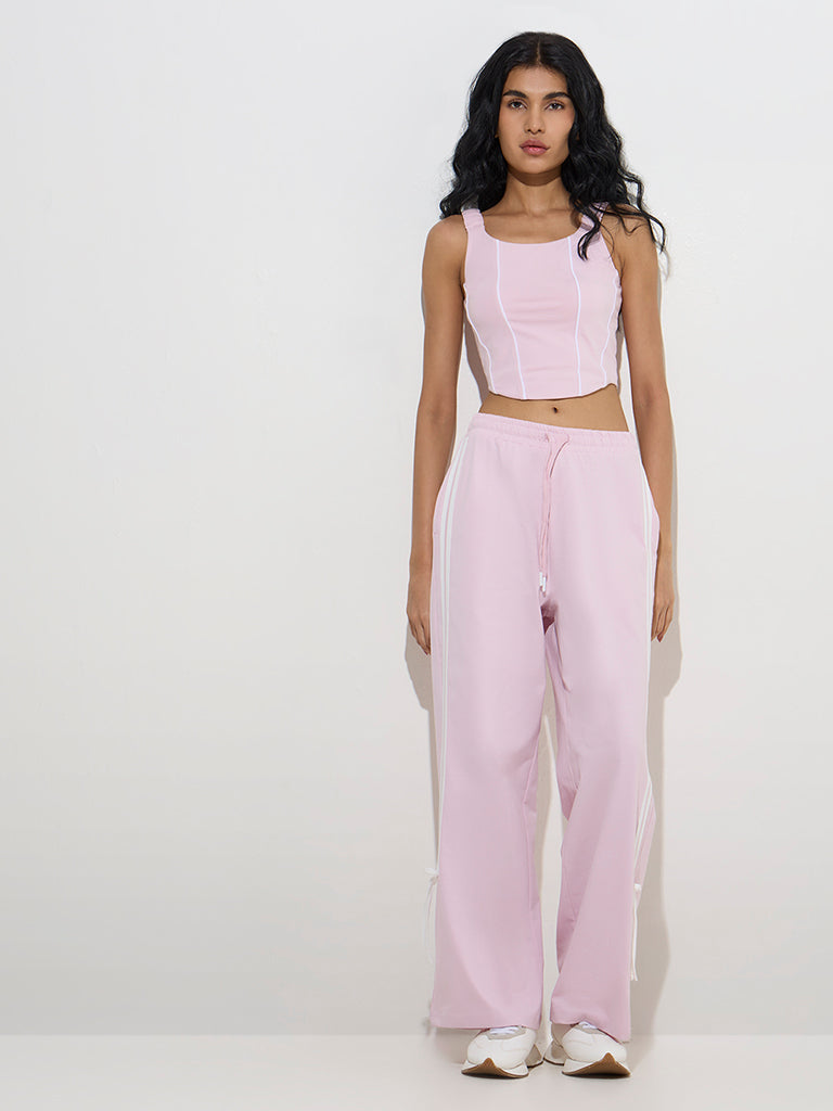 Studiofit Pink Corset-Style Cotton-Blend Top