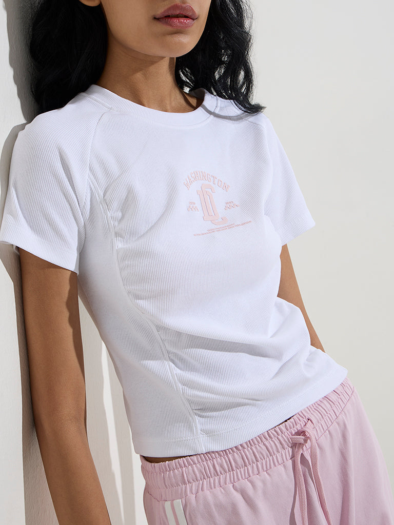 Studiofit White Text Design Cotton T-Shirt