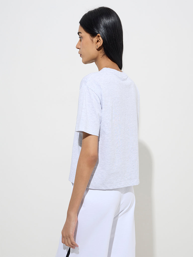Studiofit Grey Printed Cotton T-Shirt