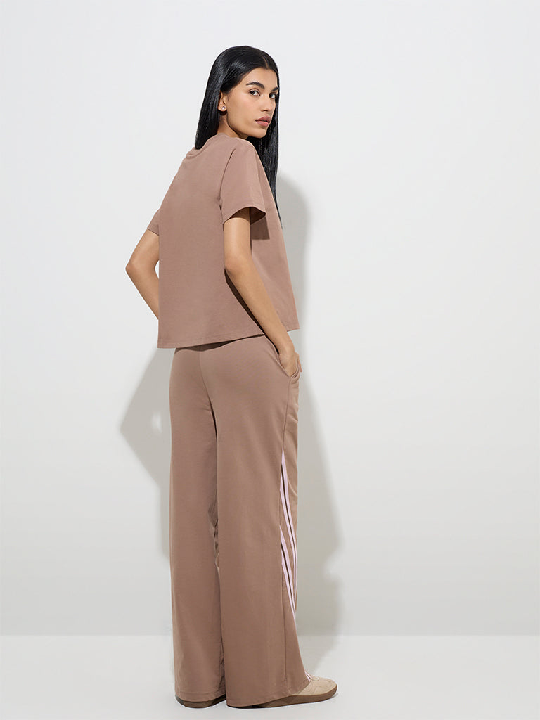 westisde Studiofit Women's Brown Text Design Cotton T-Shirt for Sports Wear Back View