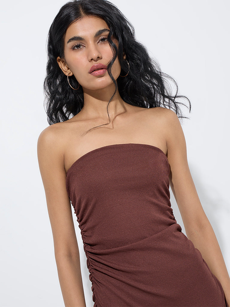 Nuon Dark Brown Ruched Bodycon Dress