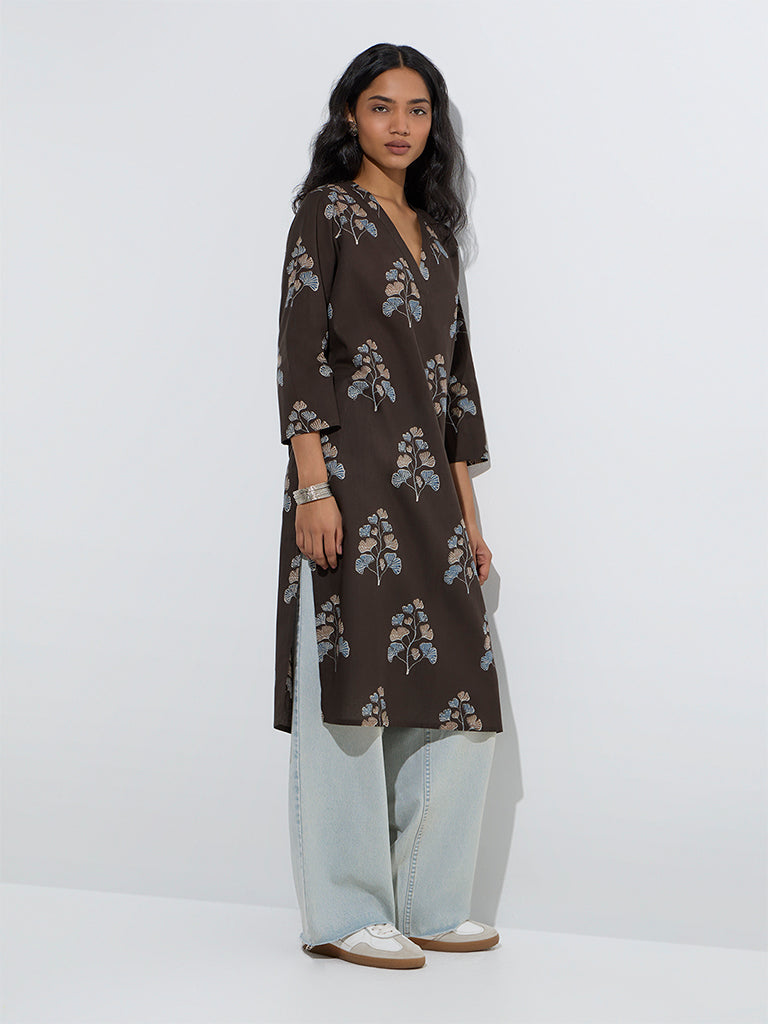 Black - Jacquard Cotton Long A-Line Kurta