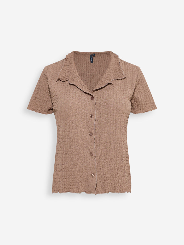 Westside LOV Women's Dark Beige Self-Textured Shirt for Casual Wear Flatly View