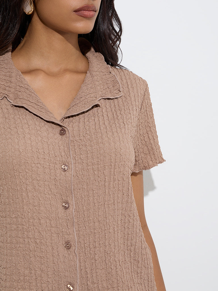 Westside LOV Women's Dark Beige Self-Textured Shirt for Casual Wear Zoom View