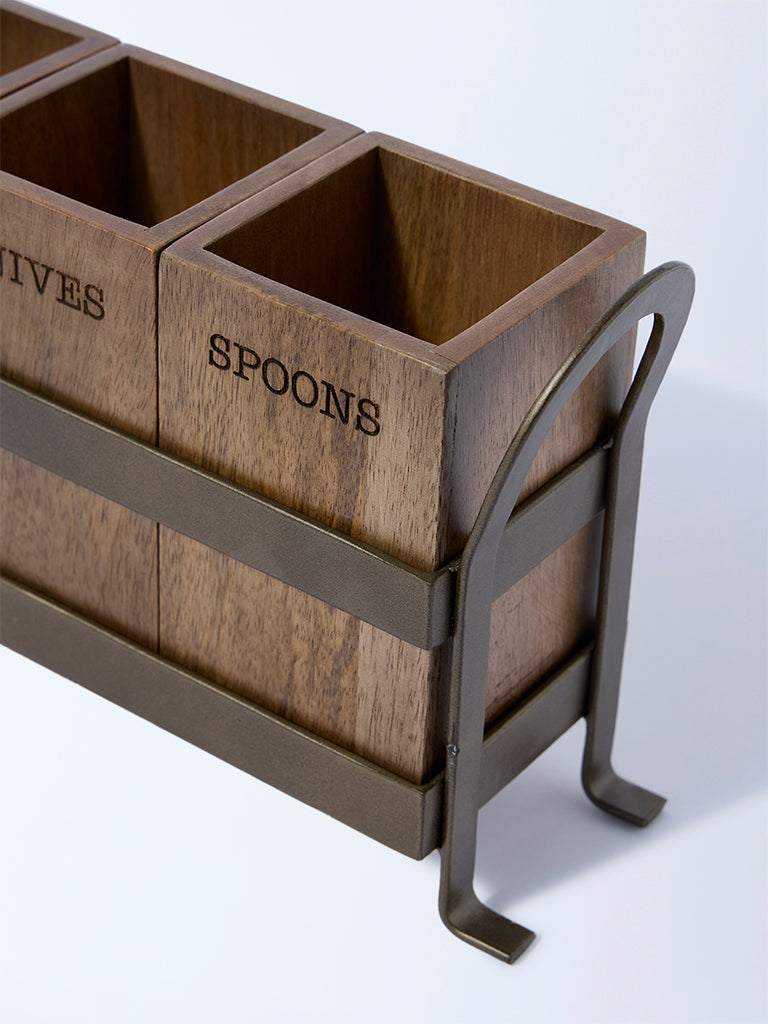 Westside Home Brown Wooden Caddy with Metal Stand