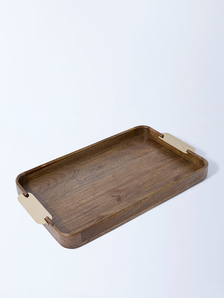 Westside Home Brown Wooden Tray with Metal Handles