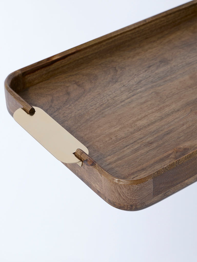 Westside Home Brown Wooden Tray with Metal Handles