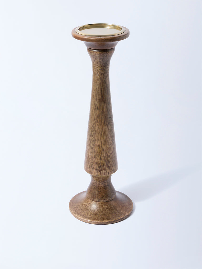 Westside Home Brown Wooden Pillar Candle Holder
