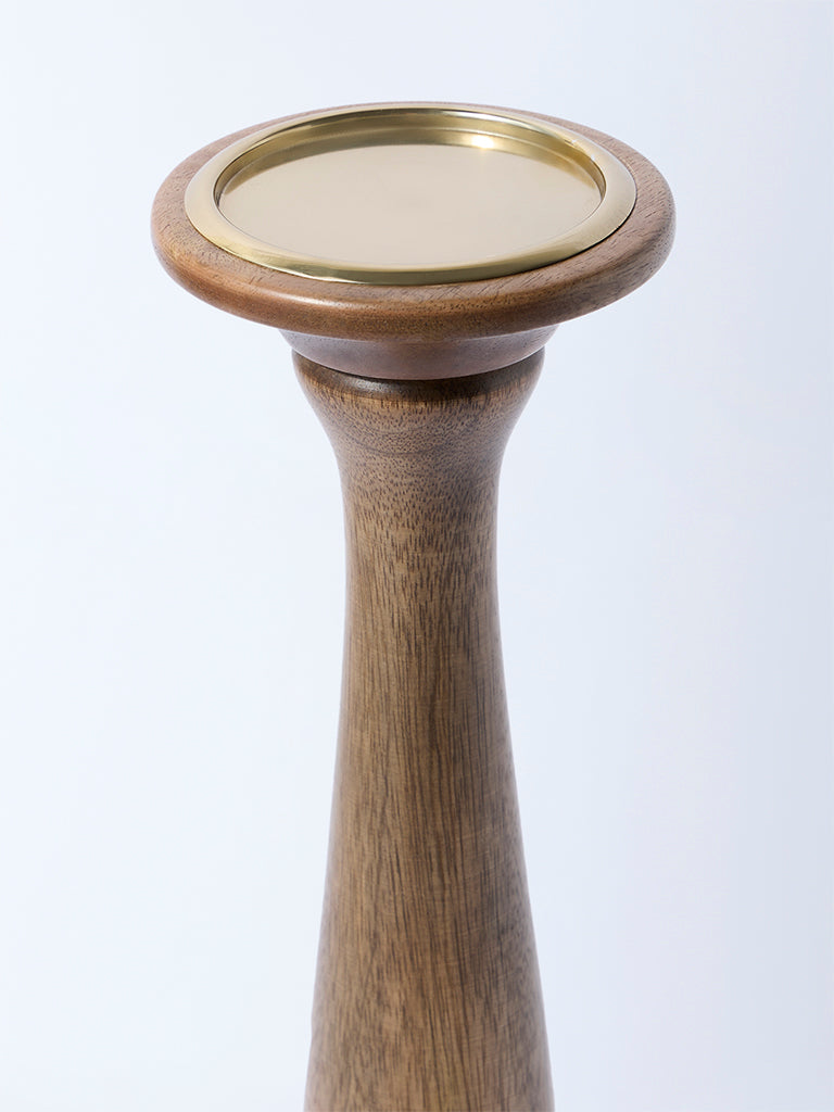 Westside Home Brown Wooden Pillar Candle Holder