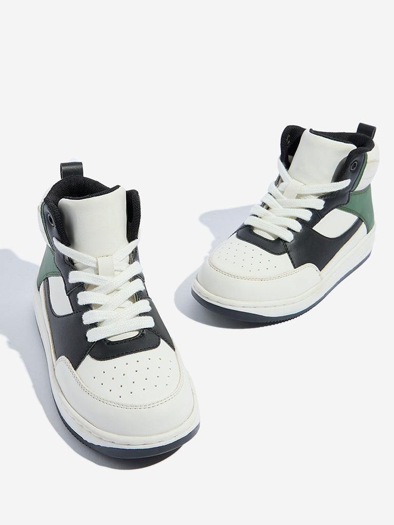 Westside Yellow Kids Green Colour-Blocked High-Top Boots for Casual Wear Zoomed View