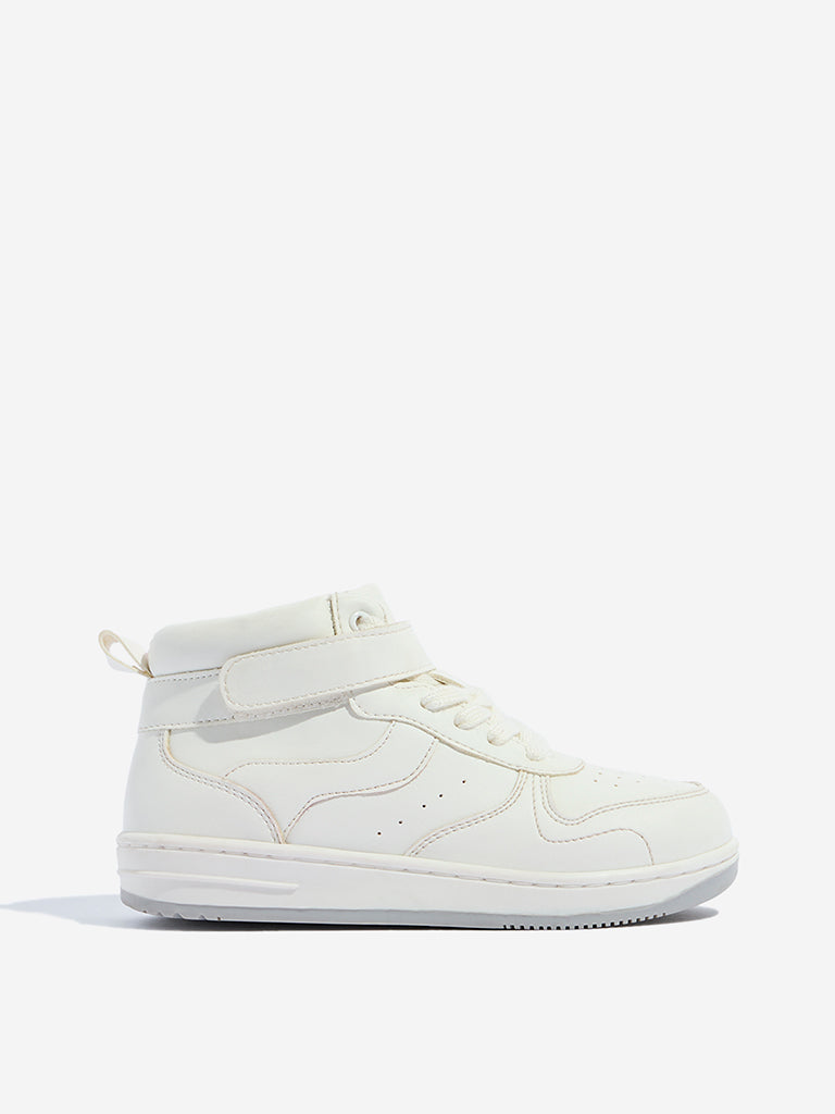 Westside Yellow Kids White Lace-Up High-Top Boots for Casual Wear Side View