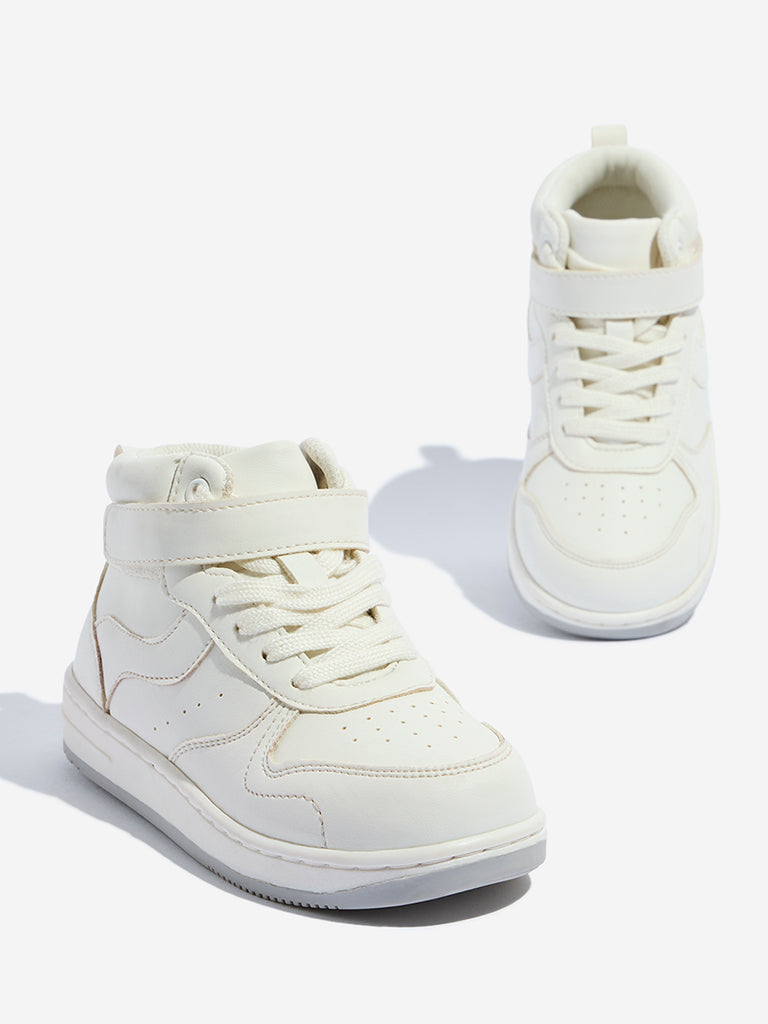 Westside Yellow Kids White Lace-Up High-Top Boots for Casual Wear Zoomed View