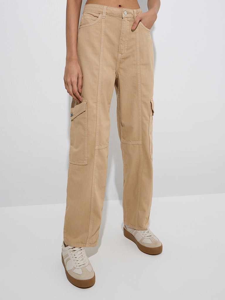 westisde Nuon Women's Beige Relaxed-Fit High-Rise Jeans for Casual Wear Zoom View