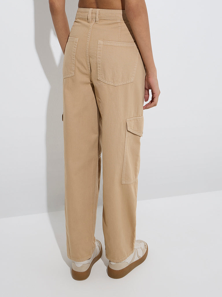 westisde Nuon Women's Beige Relaxed-Fit High-Rise Jeans for Casual Wear Back View