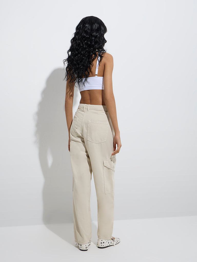 westisde Nuon Women's Off-White Relaxed-Fit High-Rise Jeans for Casual Wear Back View