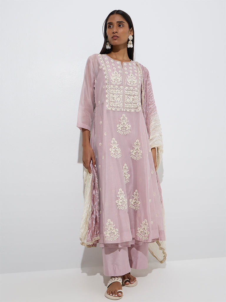 Westside Vark Women's Lilac Cotton-Blend A-Line Ethnic Set for Festive Wear Full Model View