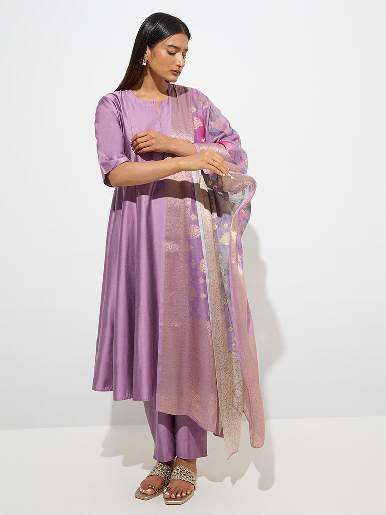 Vark Lilac Floral Design A-Line Ethnic Set
