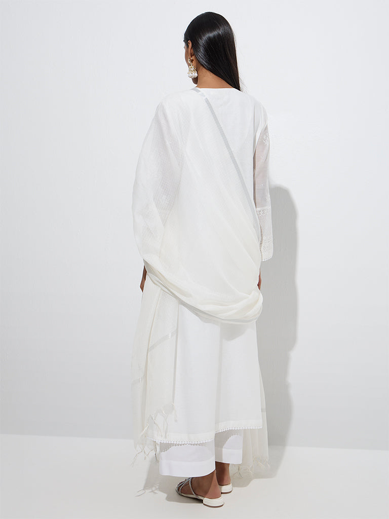 Westside Vark Women's White Cotton-Blend A-Line Ethnic Set for Festive Wear Back View