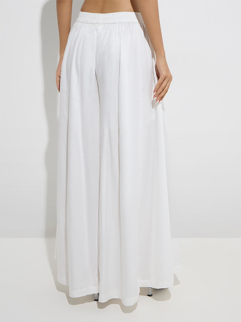 Westside Vark Women's White Solid Palazzos for Festive Wear Back View