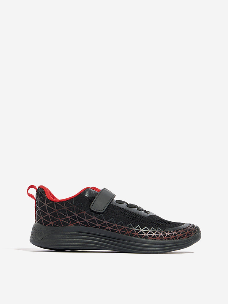 Westside Yellow Kids Black Mesh Buckle-Detailed Lace-Up Sneakers Side View