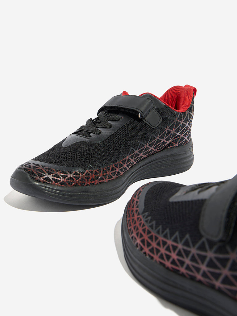 Westside Yellow Kids Black Mesh Buckle-Detailed Lace-Up Sneakers zoomed View
