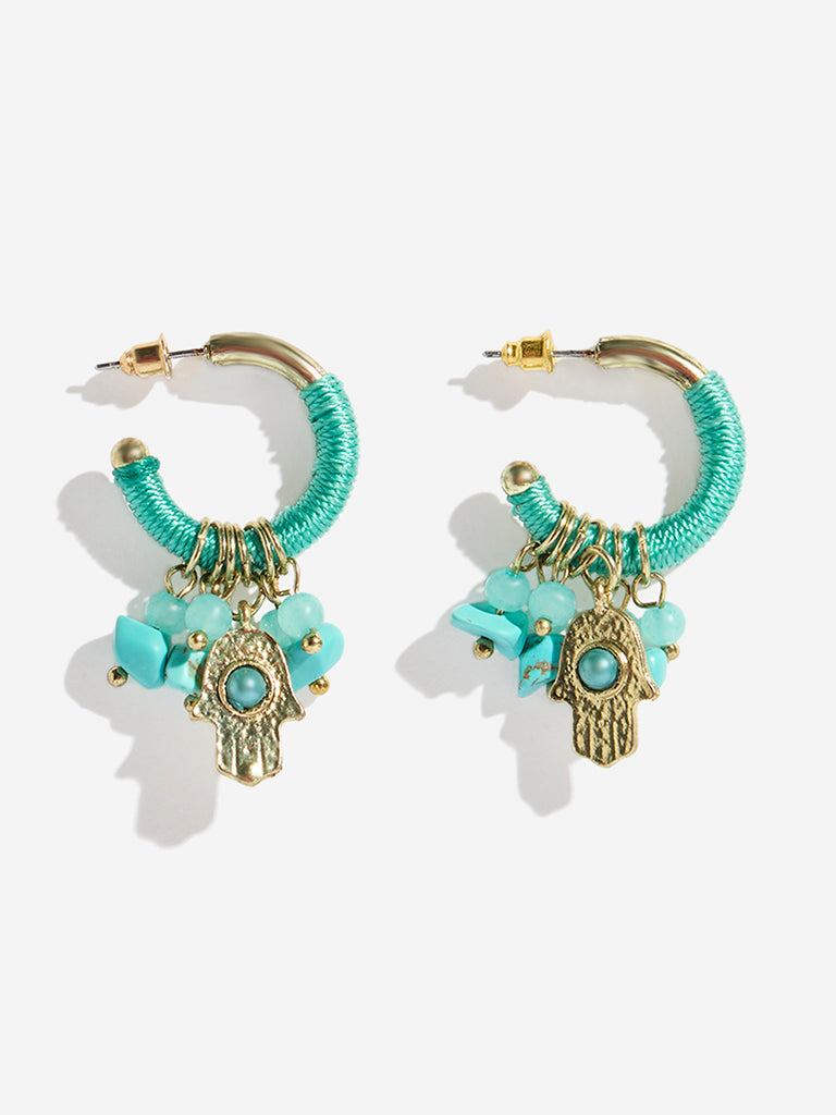 Westside Accessories Turquoise Disc Hanging Half Hoop Earrings