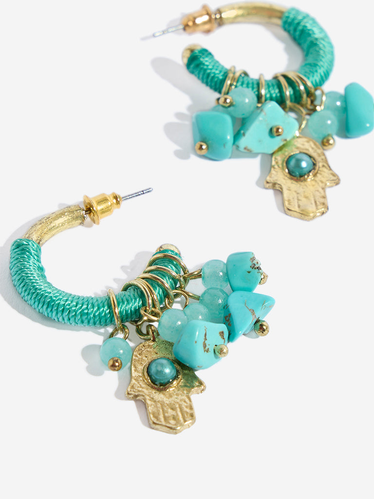 Westside Accessories Turquoise Disc Hanging Half Hoop Earrings