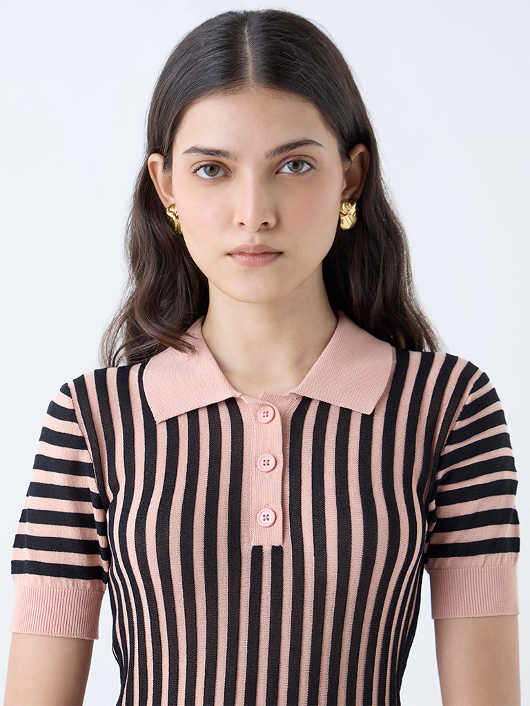 Wardrobe Dusty Pink Striped Polo T-Shirt