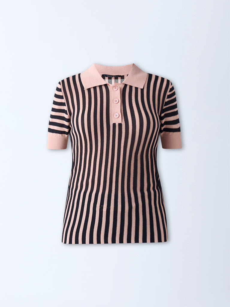 Wardrobe Dusty Pink Striped Polo T-Shirt