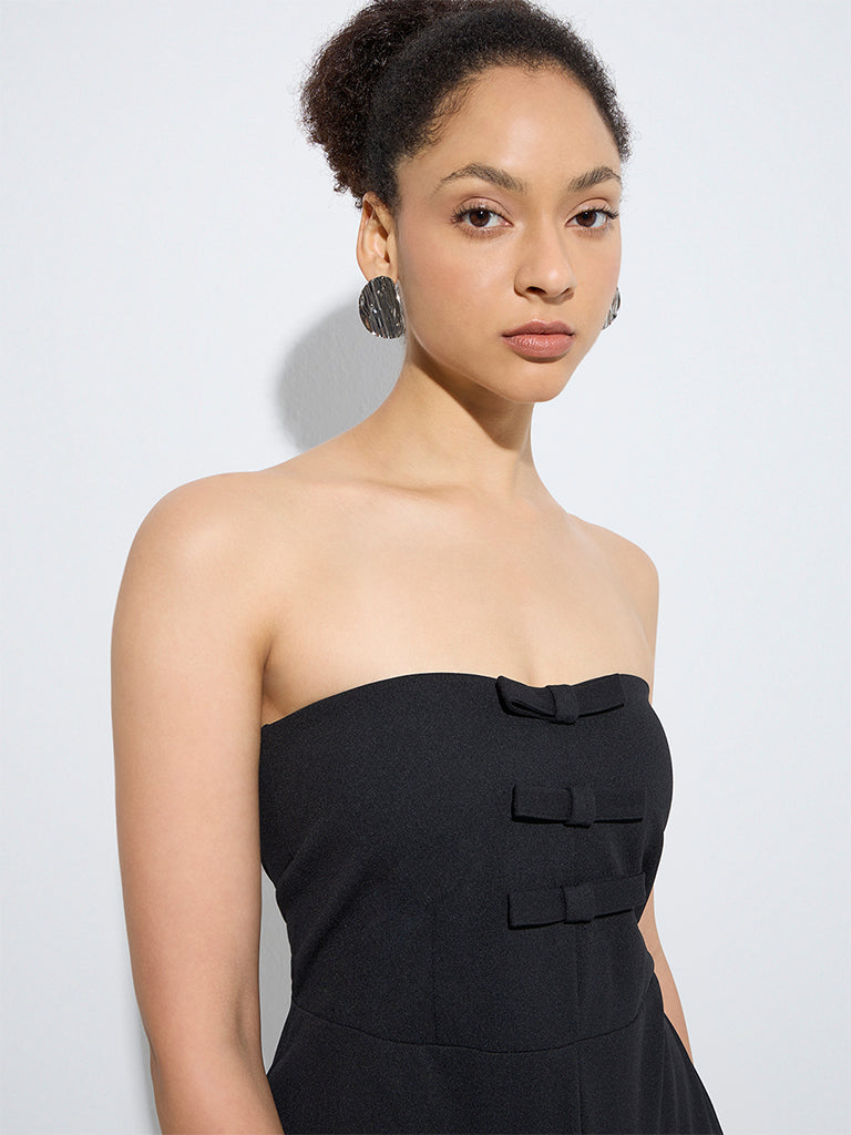 Westside Wardrobe Women's Black Bow-Detailed Jumpsuit for Work Wear Zoom View