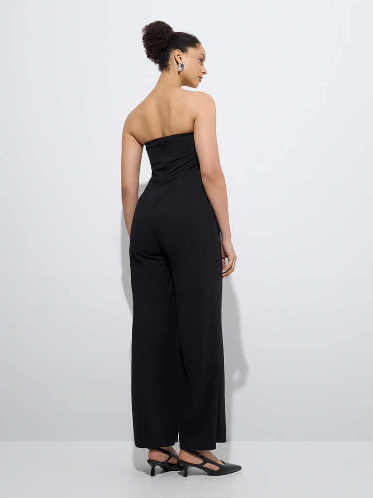 Westside Wardrobe Women's Black Bow-Detailed Jumpsuit for Work Wear Back View