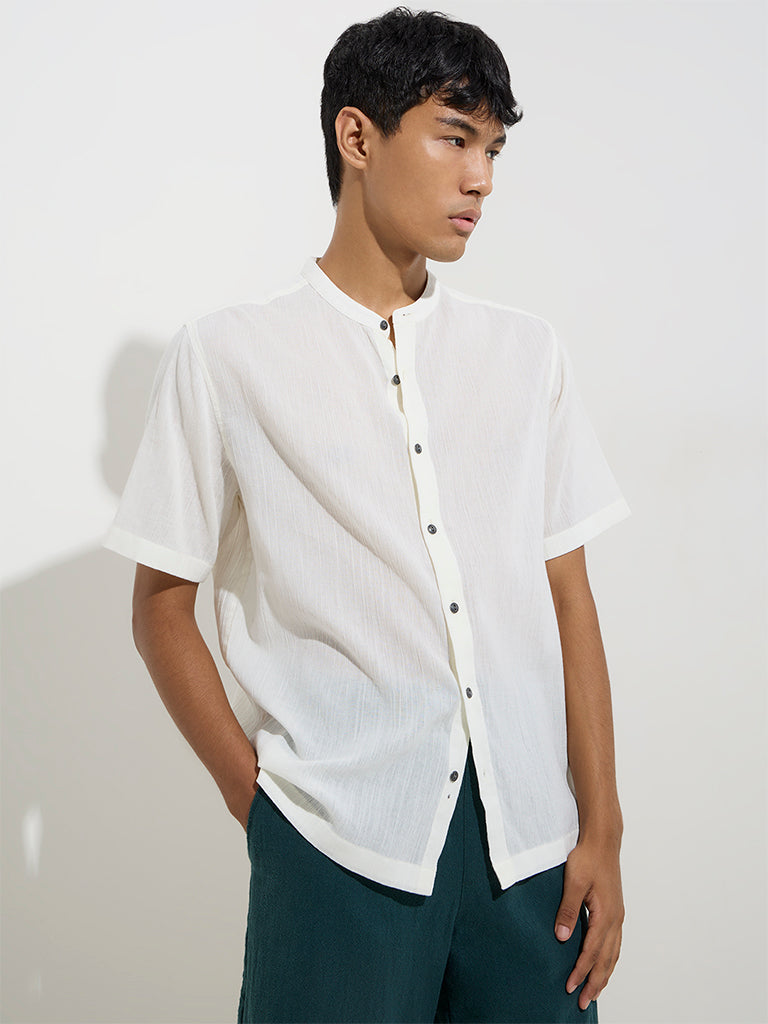 ETA White Crinkle-Textured Relaxed-Fit Cotton Shirt